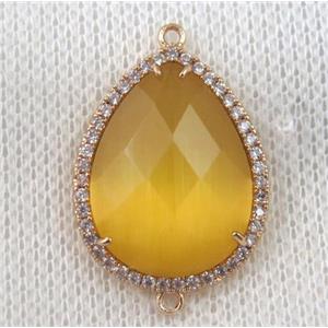 yellow crystal glass teardrop connector paved zircon, gold plated, approx 14x18mm [GMPDA6861-14X18MM]