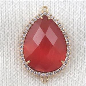 ruby crystal glass teardrop connector paved zircon, gold plated, approx 18x24mm [GMPDA6862-18X24MM]