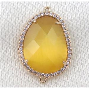 yellow crystal glass teardrop connector paved zircon, gold plated, approx 18x24mm [GMPDA6868]