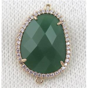 green crystal glass teardrop connector paved zircon, gold plated, approx 18x24mm [GMPDA6869]