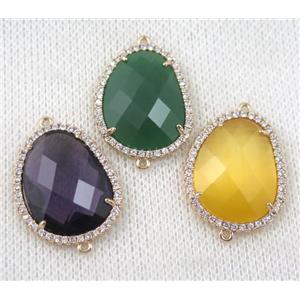crystal glass teardrop connector paved zircon, mix color, gold plated, approx 18x24mm [GMPDA6870]
