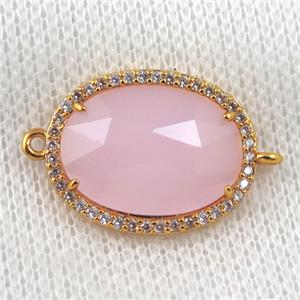 pink crystal glass connector paved zircon, faceted oval, gold plated, approx 16x20mm [GMPDA6880]