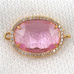 pink crystal glass connector paved zircon, faceted oval, gold plated, approx 16x20mm [GMPDA6881]