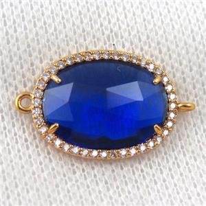 blue crystal glass connector paved zircon, faceted oval, gold plated, approx 16x20mm [GMPDA6882]