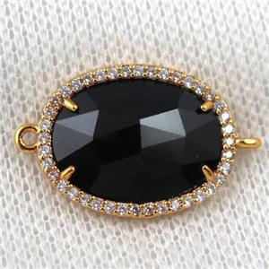 black crystal glass connector paved zircon, faceted oval, gold plated, approx 16x20mm [GMPDA6886]