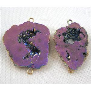 druzy agate slice connector, purple, freeform, gold plated, approx 20-45mm [GMPDA6889]