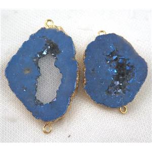 druzy agate slice connector, blue, freeform, gold plated, approx 20-45mm [GMPDA6890]