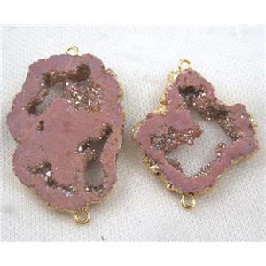 druzy agate slice connector, pink, freeform, gold plated, approx 20-45mm [GMPDA6891]