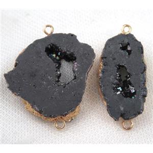 druzy agate slice connector, black, freeform, gold plated, approx 20-45mm [GMPDA6892]