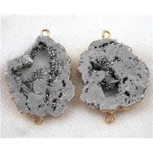 sliver druzy agate slice connector, freeform, gold plated, approx 20-45mm [GMPDA6893]