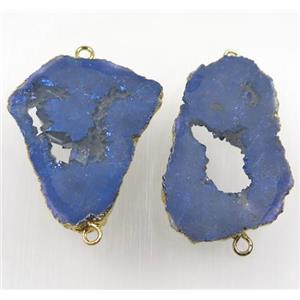 druzy agate slice connector, lt.blue AB-color, freeform, gold plated, approx 20-45mm [GMPDA6894]