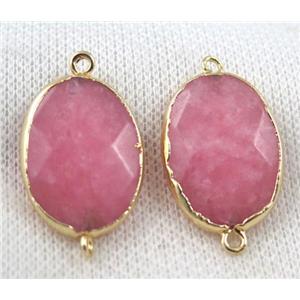 pink jade connector, faceted oval, gold plated, approx 18x25mm [GMPDA6899]