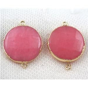 pink jade connector, faceted flat-round, gold plated, approx 25mm dia [GMPDA6900]