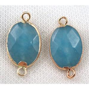 blue jade connector, faceted oval, gold plated, approx 18x23mm [GMPDA6901]