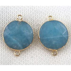 blue jade connector, faceted flat-round, gold plated, approx 20mm dia [GMPDA6902]