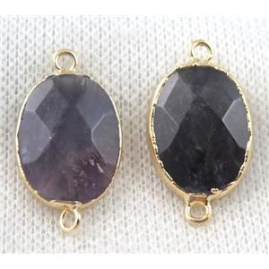 Amethyst connector, purple, faceted oval, gold plated, approx 15x20mm [GMPDA6905]