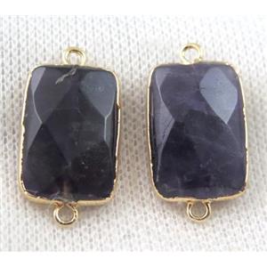 Amethyst connector, purple, faceted rectangle, gold plated, approx 15x22mm [GMPDA6906]