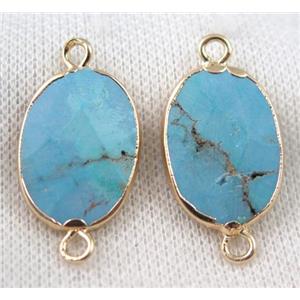 blue Turquoise connector, faceted oval, gold plated, approx 18x25mm [GMPDA6908]