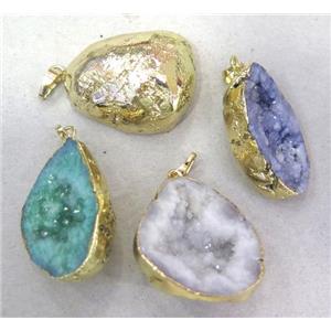 druzy agate pendant, gold plated, approx 20-40mm [GMPDA6910]