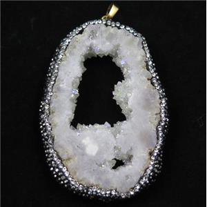 druzy agate pendant paved rhinestone, White AB color, approx 30-60mm [GMPDA6919]
