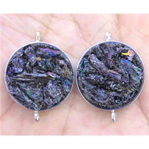 rainbow Lava stone paved connector, flat-round, platinum plated, approx 20mm dia [GMPDA6920]