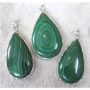 natural malachite pendant, sterling silver, teardrop, approx 20-50mm [GMPDA6928-L]