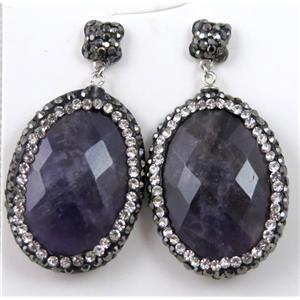 Amethyst earring paved rhinestone with sterling silver stud, approx 6x6mm, 22x30mm [GMPDA6949]