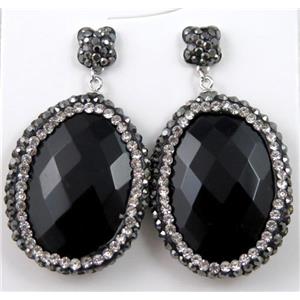 black agate onyx earring paved rhinestone with sterling silver stud, approx 6x6mm, 22x30mm [GMPDA6950]