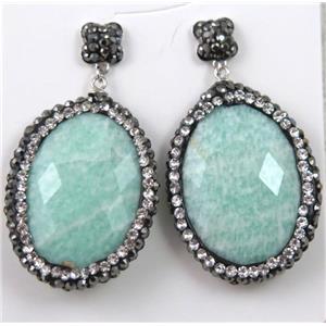 green Amazonite earring paved rhinestone with sterling silver stud, approx 6x6mm, 22x30mm [GMPDA6952]