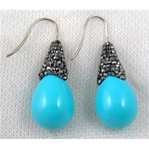 blue shell pearl earring studs paved rhinestone, approx 16x30mm [GMPDA6956]