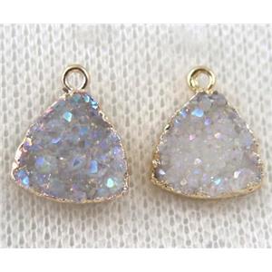 druzy agate pendant, white AB-color, triangle, gold plated, approx 12mm dia [GMPDA6970]