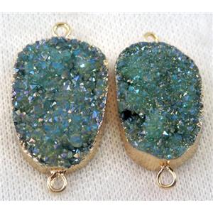 druzy quartz connector, green AB-color, freeform, gold plated, approx 20-35mm [GMPDA6981]