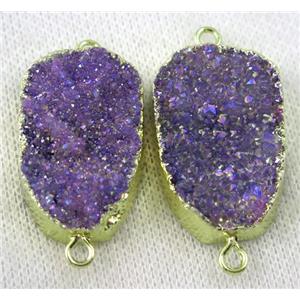 druzy quartz connector, purple AB-color, freeform, gold plated, approx 20-35mm [GMPDA6983]