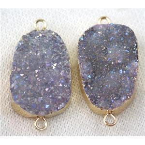 druzy quartz connector, gray purple AB-color, freeform, gold plated, approx 20-35mm [GMPDA6985]