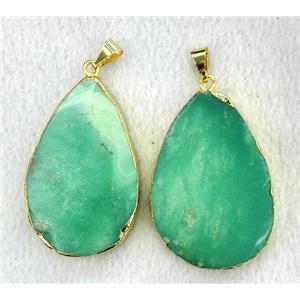Australian Chrysoprase pendant, teardrop, gold plated, approx 28-45mm [GMPDA6987]