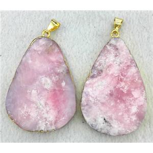 pink Opal Jasper teardrop pendant, gold plated, approx 28-45mm [GMPDA6988]