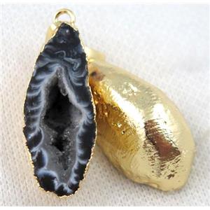 Agua Nueva Mexican Agate Druzy geode pendant, freeform, gold plated, approx 18-35mm [GMPDA6998]
