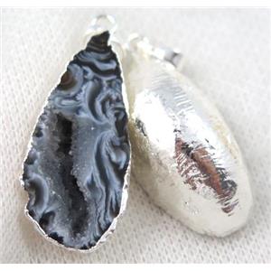 Agua Nueva Mexican Agate Druzy geode pendant, freeform, silver plated, approx 18-35mm [GMPDA6999]