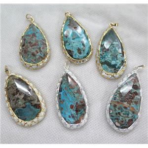 blue Ocean Jasper Pendant, faceted teardrop, enamel, approx 12-60mm [GMPDA7002]