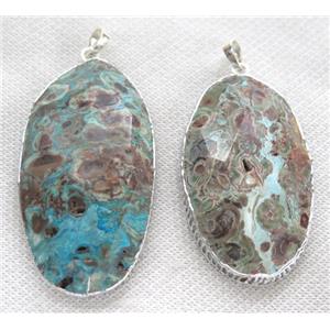 blue Ocean Jasper pendant, faceted oval, silver plated, approx 12-60mm [GMPDA7003]