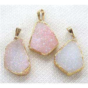 druzy agate pendant, mix, freeform, gold plated, approx 10-25mm [GMPDA7009]
