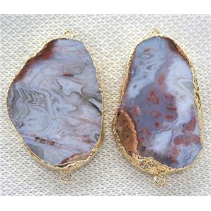red rock agate slice connector, freeform, gold plated, approx 15-35mm [GMPDA7018]