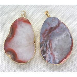 red rock agate slice pendant, freeform, gold plated, approx 25-65mm [GMPDA7019]