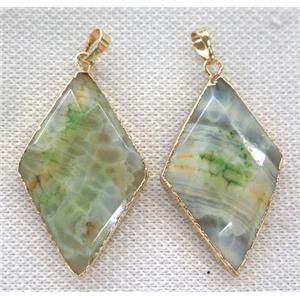 green dragon veins agate pendant, faceted rhombic, gold plated, approx 25-45mm [GMPDA7020]