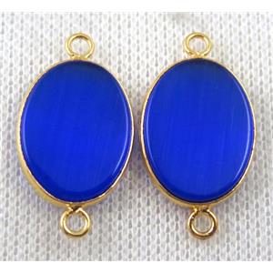 blue jasper connector, dye, oval, gold plated, approx 15x20mm [GMPDA7021]