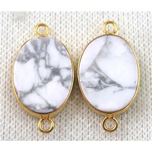 white turquoise howlite connector, flat oval, gold plated, approx 15x20mm [GMPDA7024]