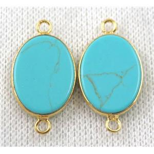 green turquoise connector, flat oval, gold plated, approx 15x20mm [GMPDA7025]