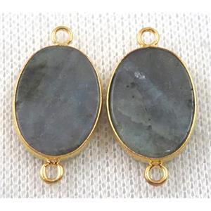 Labradorite connector, flat oval, gold plated, approx 15x20mm [GMPDA7026]