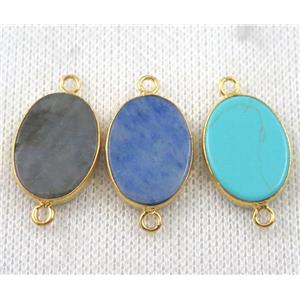 mixed gemstone connector, flat oval, gold plated, approx 15x20mm [GMPDA7027]