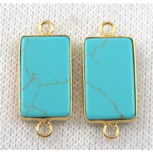 green turquoise rectangle connector, dye, gold plated, approx 12x20mm [GMPDA7033]